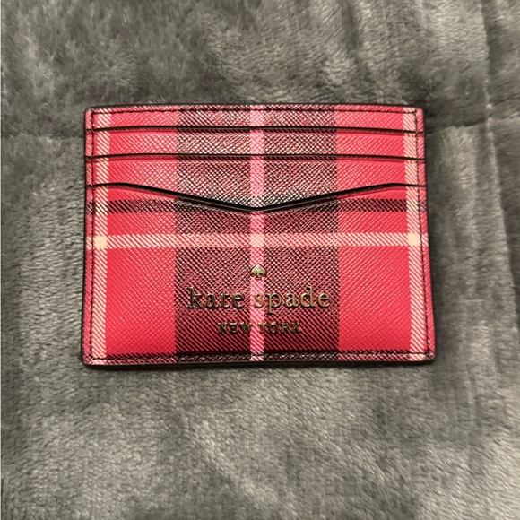 Kate Spade Pink Plaid Card Holder - Picture 1 of 5